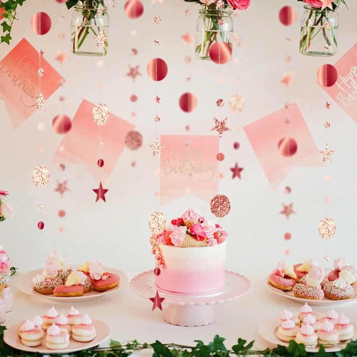 Birthday party, five-pointed star, flower, flag, hanging decorations, kindergarten window decoration, opening activities, furnis