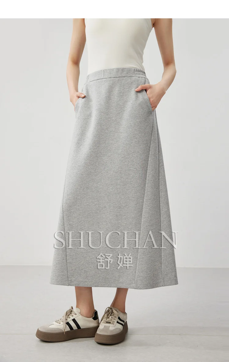 

New Casual Design Classic Color Elastic Waist Skirt Women 2024 Autumn 100% Cotton Faldas Mujer Moda