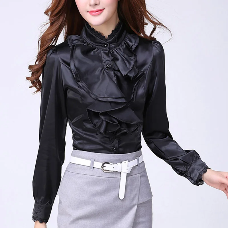 Women Shirts Long Sleeve 2023 Spring Autumn Button Up Tops Fashion Lady Stand Collar Shirt Solid Color Female Elegant Blouses