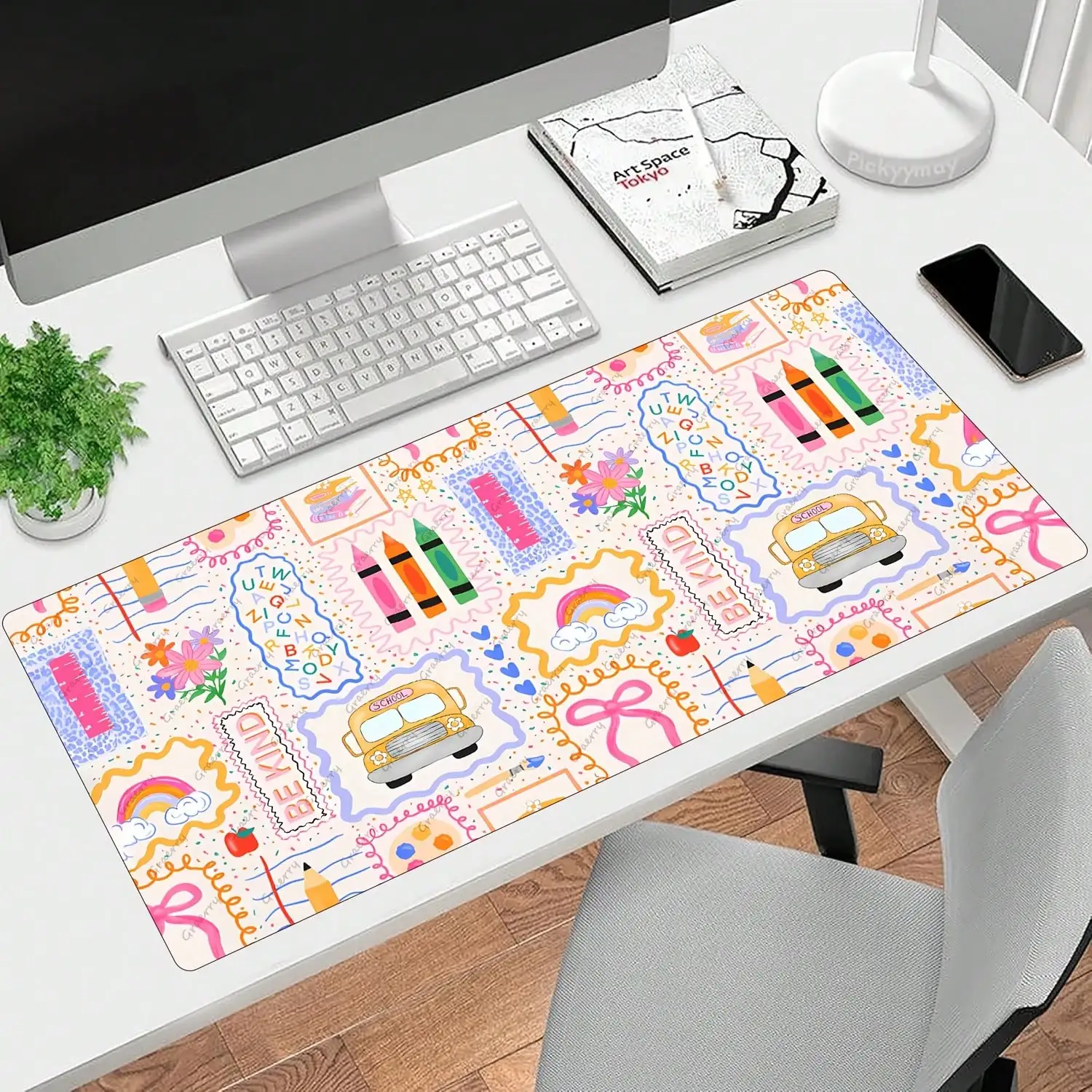 Cute Cartoon Teacher Classroom-Themed Design | Durable Polyester Desk Mat & Mouse Pad – Suitable For Gaming, Office, And Home Use – Stylish Gaming Desk