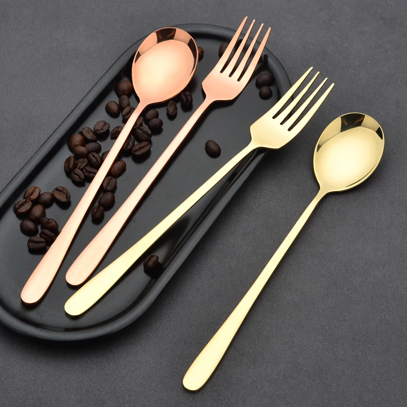 

Pure Copper Spoon Fork Set Korean Sle Long Handle Home Use Yellow Purple Copper Soup Spoon Nordic Dert Western Dining Ut...