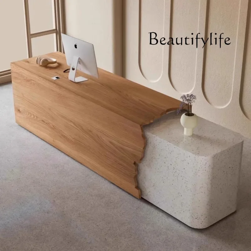 بواسطة L شكل مكتب الاستقبال مكتب الاستقبال التصميم الحديث صالون تجميل مكاتب الاستقبال عيادة الخشب Mostrador دي Tienda الأثاث