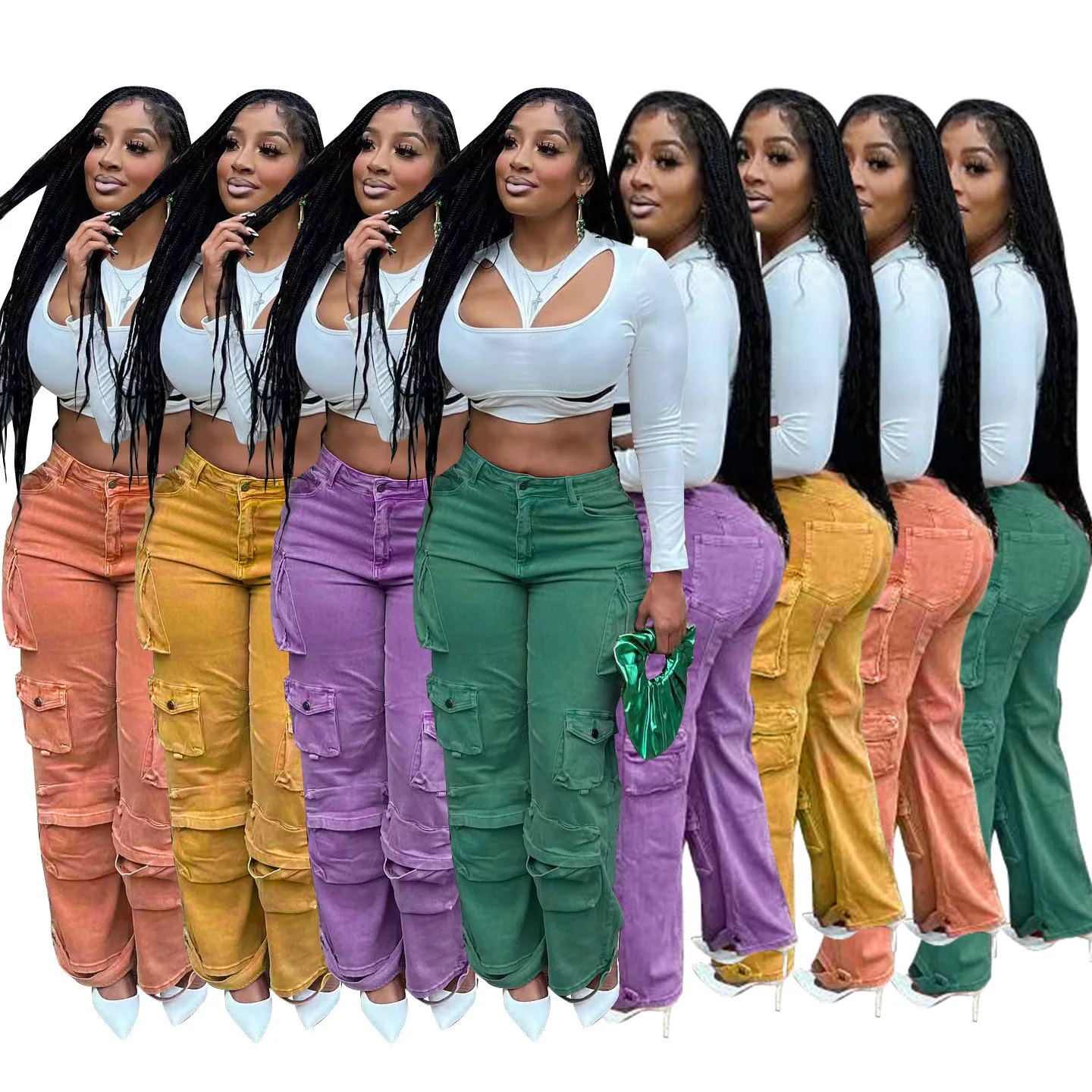 

Casual Women Jogger Pants Cargo Streetwear Pencil Solid Color With Pocket Winter Clothes For Women Outfit
