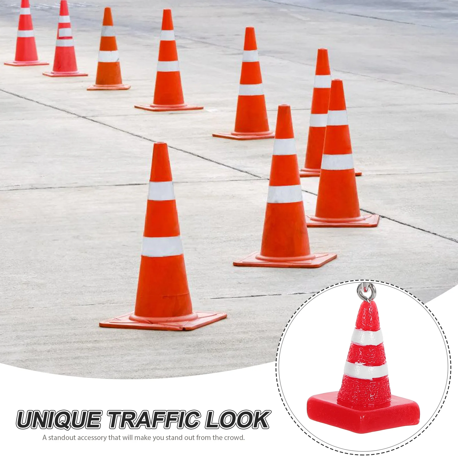 Mini Traffic Police Cone Keychain Ring Fob Cute Keychains Backpack for Wallet Hanging Decor Road