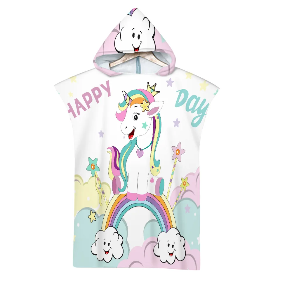 Unicorn Hooded Beach Towel Microfiber Quick Drying Parent Child Bath Towel Cloak Bathrobes Wash Clothing Kids Children Adults