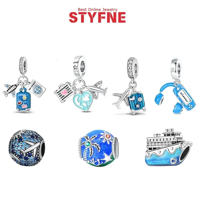 Silver-Plated Globe Airplane Dangle Charms Beads Fit Original Bracelets Bag Keychain Charms Beads Pendant Diy Women Jewelry Gift