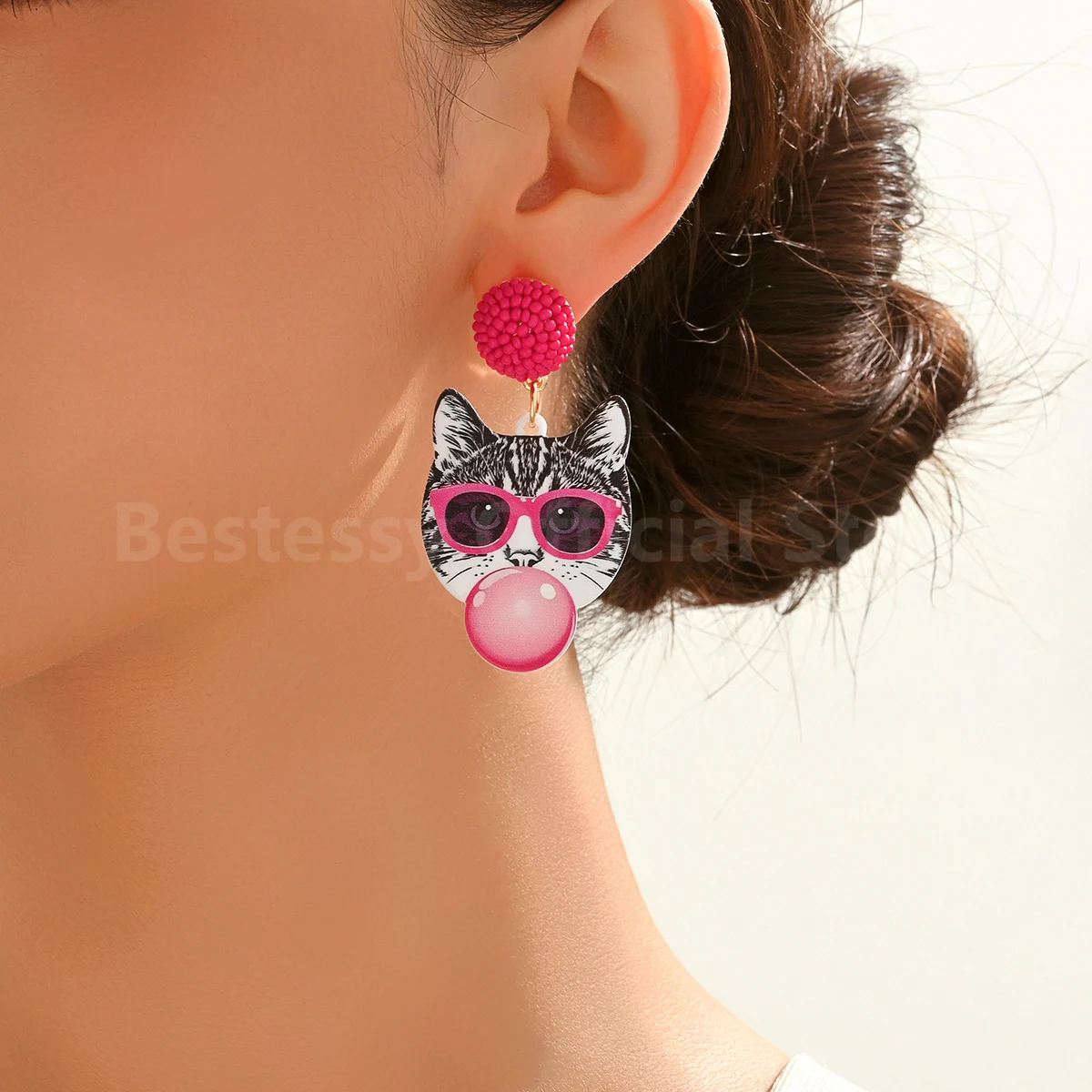 Funny Acrylic Cartoon Cat Tiger Print Dangle Earrings Korean Fashion Cute Jewelry Party Prom Daily Casual Accessories
