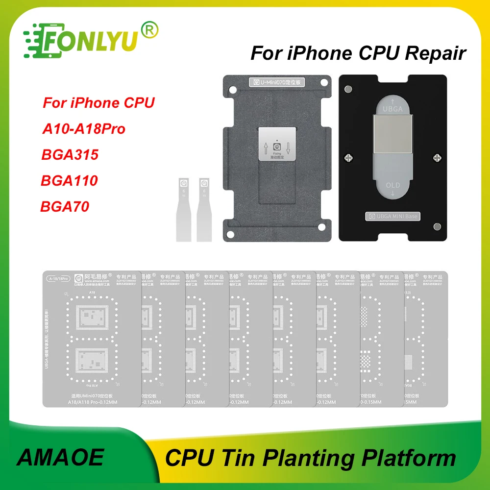 

AMAOE CPU SSD Reballing Stencil Template Station for iPhone A10-A18Pro BGA315 BGA110 BGA70 Chip Rework Motherboard Repair Tools