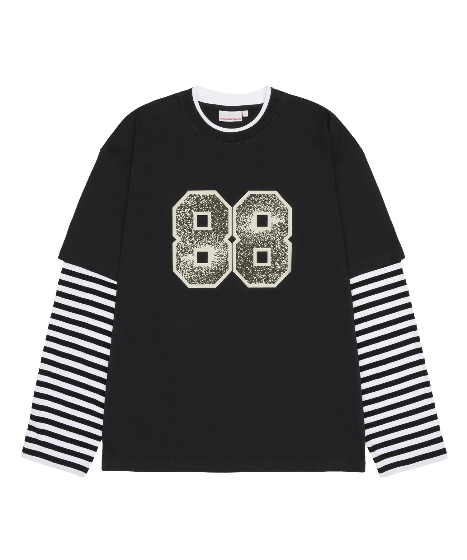 長袖ストライプ Tシャツ女性のパッチワークフェイクツーピースラウンドネックコットン夏薄手半袖カジュアルファッション