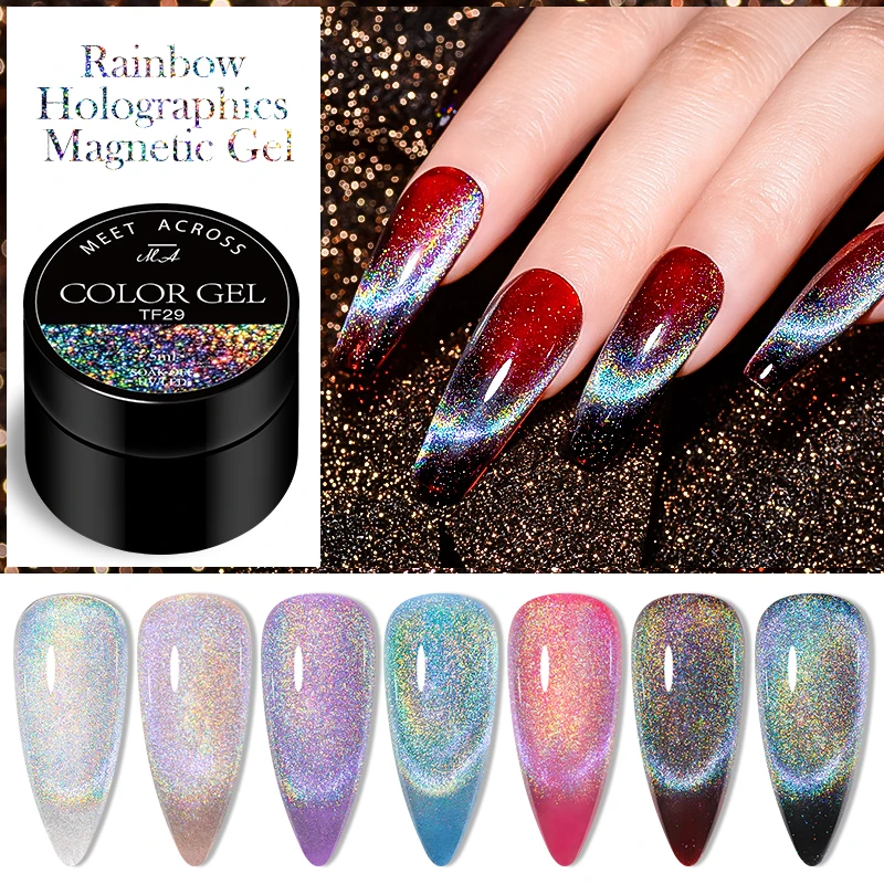 Holográfico Arco-íris Magnético Olho de Gato UV Gel Esmalte, Glitter Holo Laser, Camaleão, Soak Off, 5ml