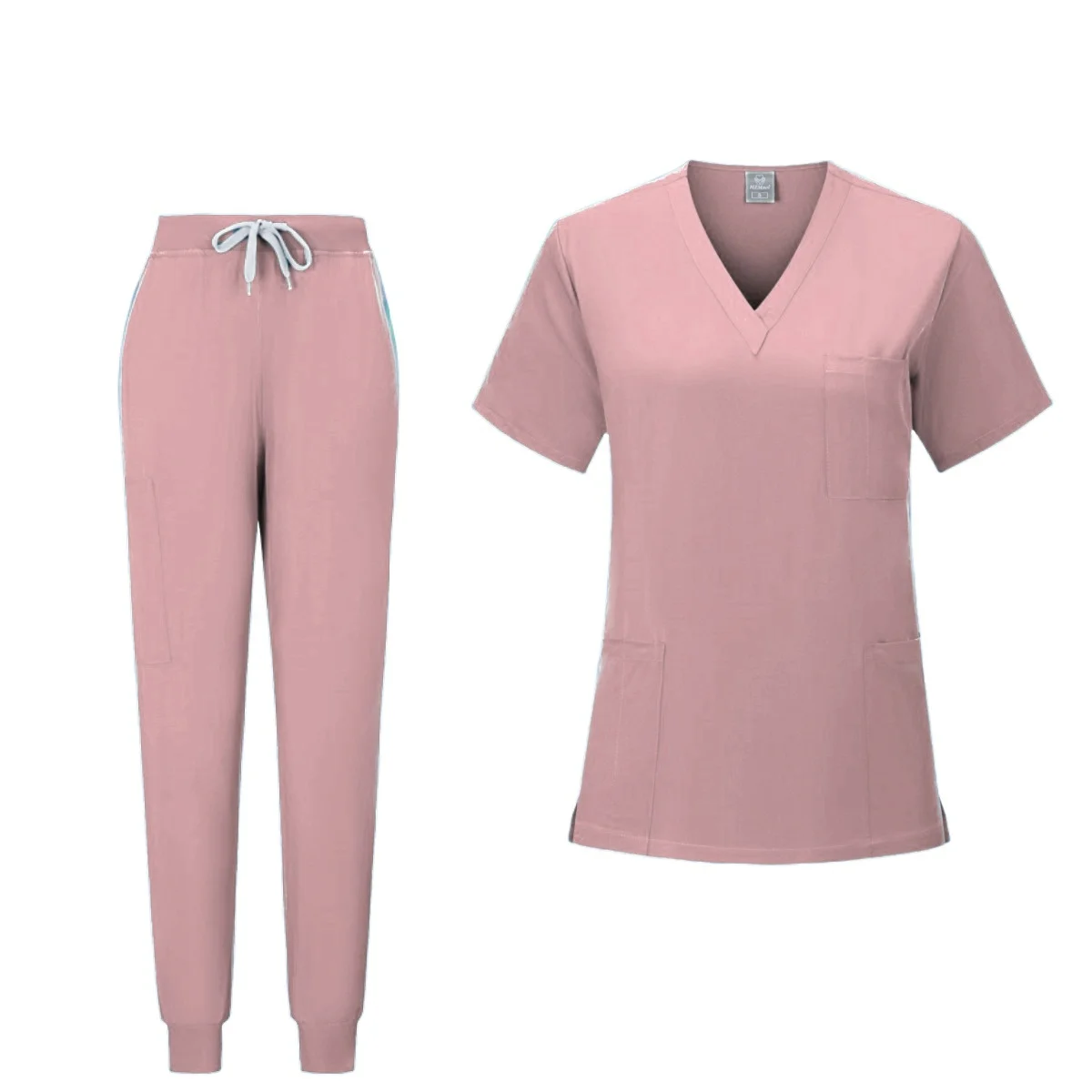 Quality Elastic High Operating Room men and women Medical Uniform Set Short Sleeve Nurse doctor Tops Jogger pants Scrubs Suit