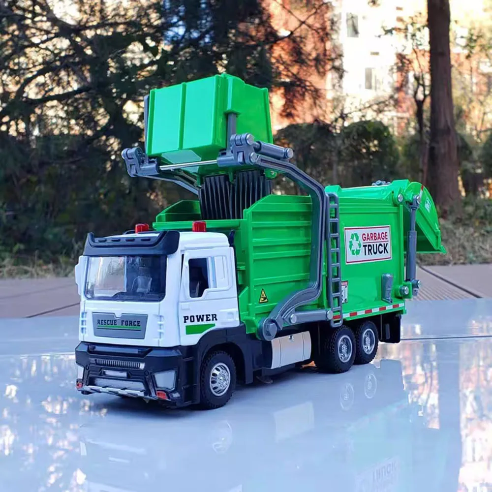 1:32 Garbage Collection Trucks Trailer Cars Models Toy Light Sound Pull Back Miniature Sanitation Engineering Vehicle Kids Gifts
