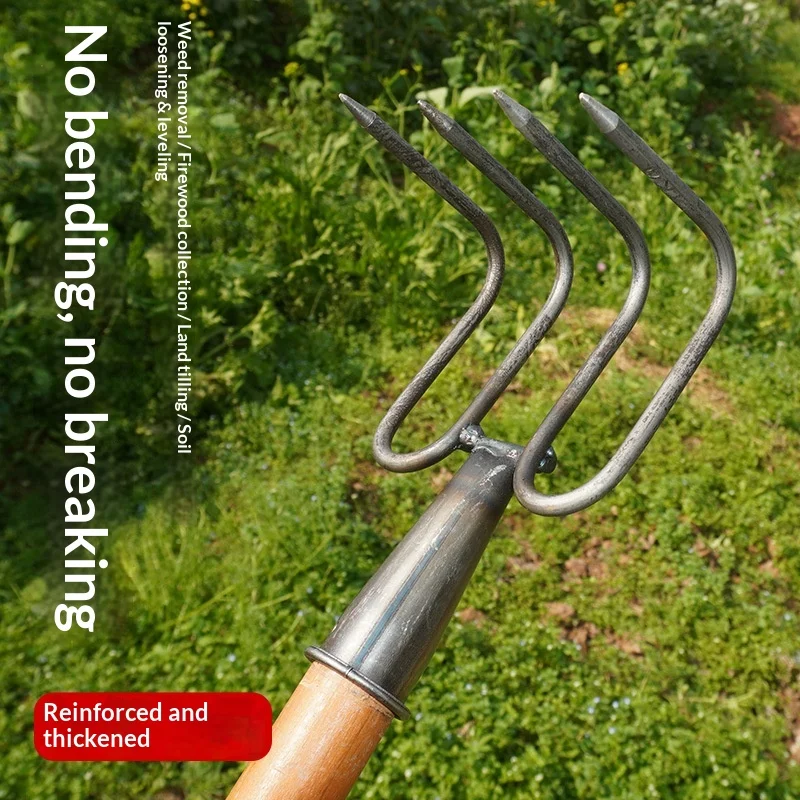 Large Bent All-Steel Stone Rake for Land Preparation Beach Cleaning Heavy-Duty Ground Flipping Tool