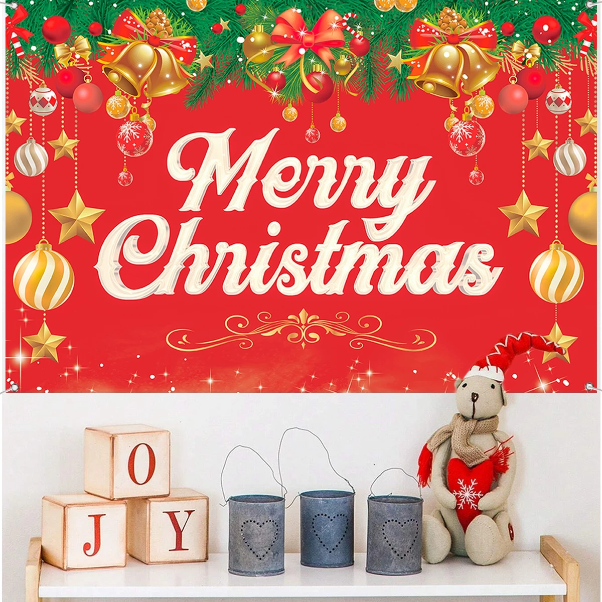 Merry Christmas Backdrop Christmas Decoration for Home 2024 Red Background Cloth Xmas Ornament Navidad Natal New Year Gift 2025