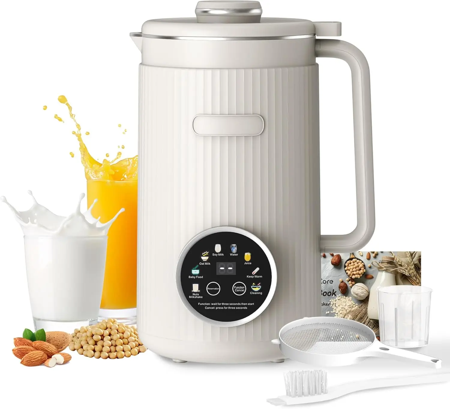 

8-in-1 Automatic Nut Milk Maker with 20 Blades, 40oz for Homemade Plant-Based Milks & Beverages, Delay Start, Keep Warm, Self-Cl