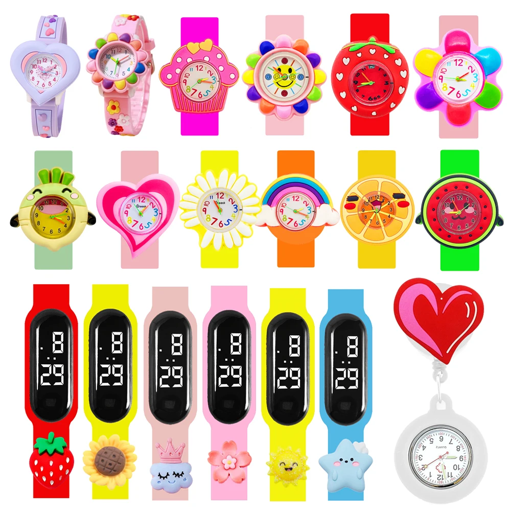 Plant series Children Slap Watches Bracelet Cartoon Flower Strawberry Rainbow Love Style Kids Watch For Girls Daily Wear