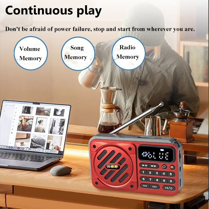 Мини-портативное FM-радио, высокочувствительное радио, беспроводной Bluetooth-динамик с кнопкой ночного освещения, TF-карта U-диск, MP3-музыка Playe