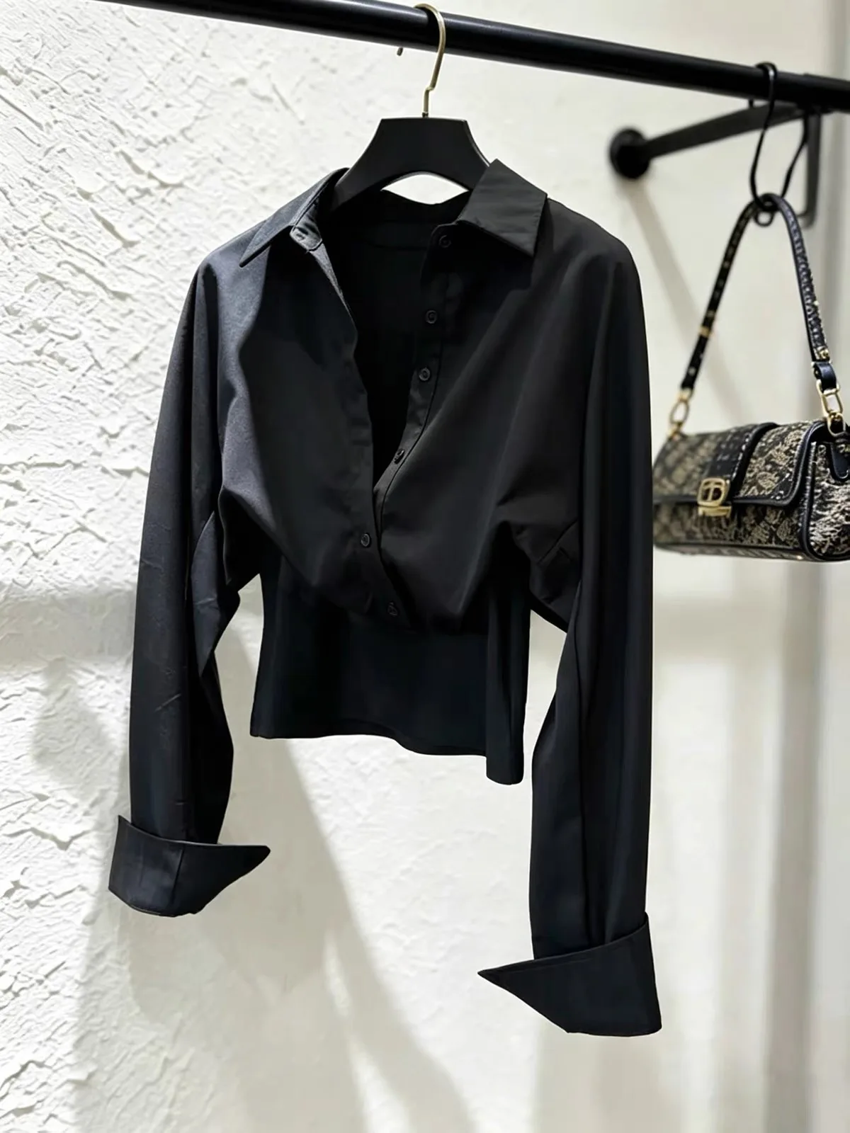 Café Brown Long Sleeve Shirt Women's Autumn Commute Slimming Design  Collar Unique Beautiful Top Commute Style Fashion