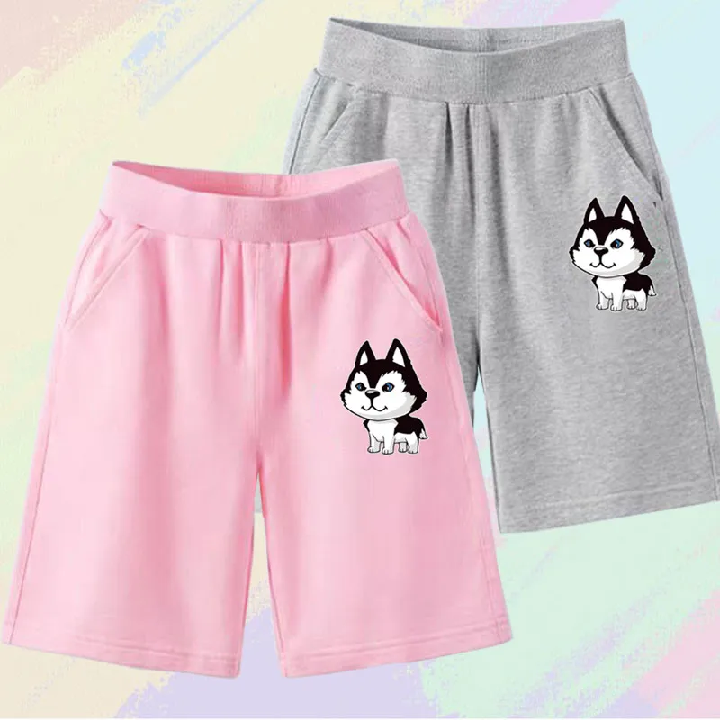 Mädchen Cartoon Husky Hund Print Shorts Sommer Teenager Kurze Jogginghose Kinder Laufen Lose Fünf Punkt Hosen 3-14 Jahre