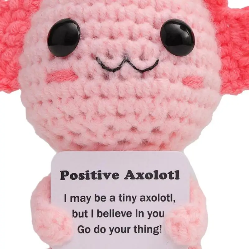 Divertido Axolotl de ganchillo positivo con mensajes inspiradores, muñeco de juguete tejido para regalos de estímulo, decoración de fiesta, juguetes para niños