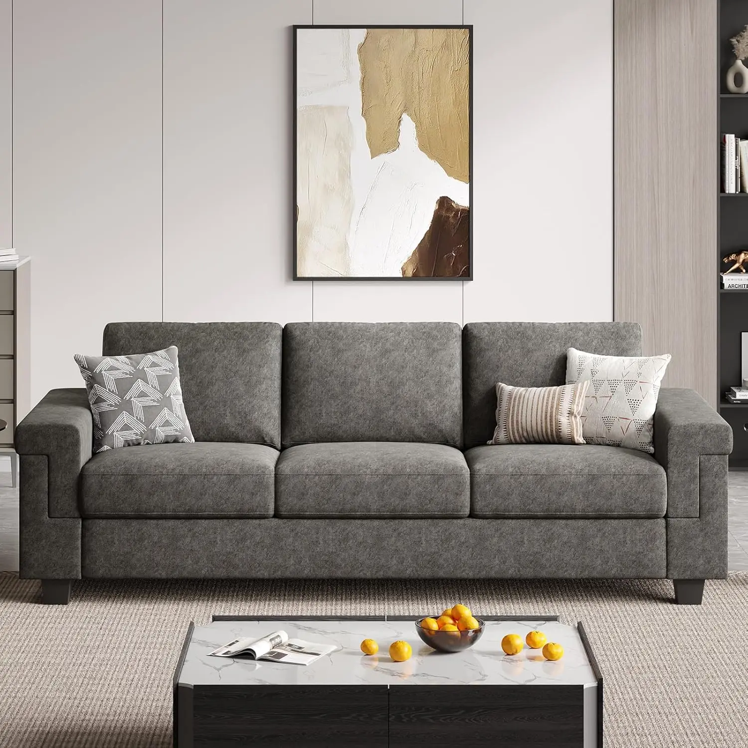 

3 Seater Sofa Couch With Deep Seat, 90"" Modern Upholstered Sofa With Armrests, Easy Installation, Comfy Couches For Living
