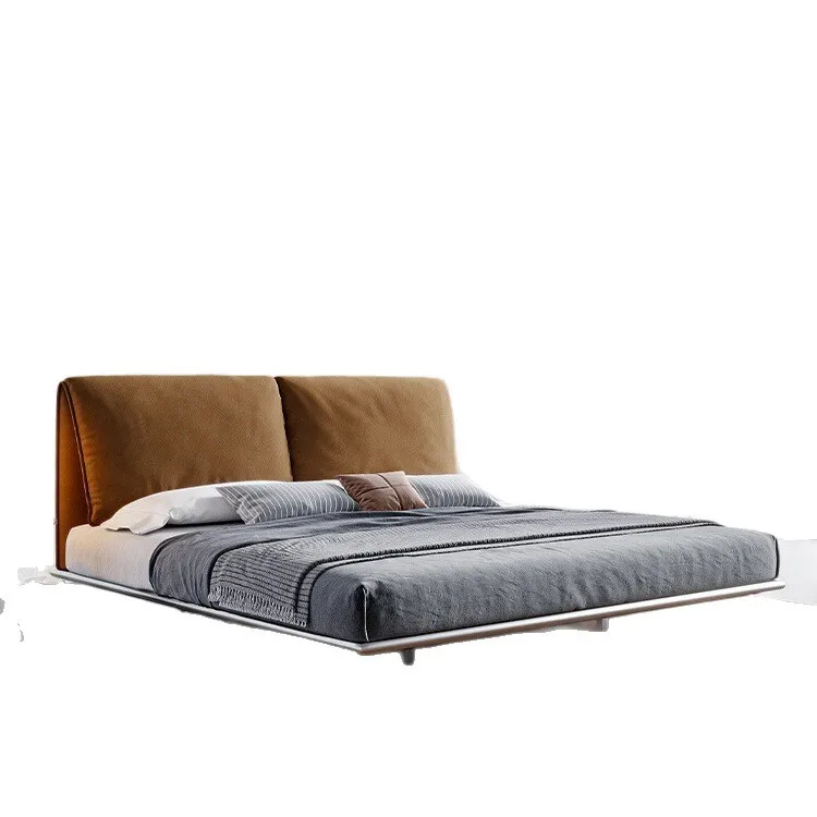 

Italian minimalist fabric bed, stainless steel frame, master bedroom soft bag bed