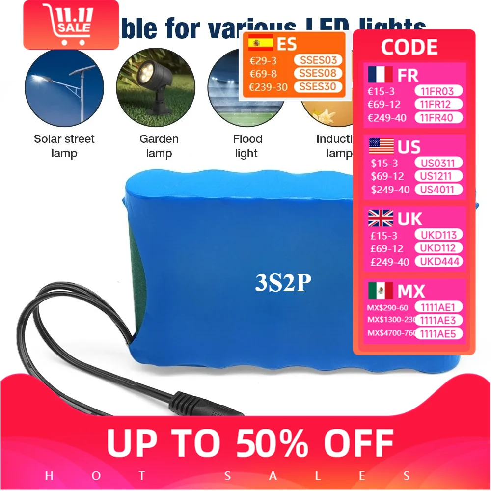 

Portable Super 12V 50800mAh Li Ion Battery Pack Rechargeable 12 .6Vcharger or CCTV Camera Monitor100%New3S2P lithium battery 12v