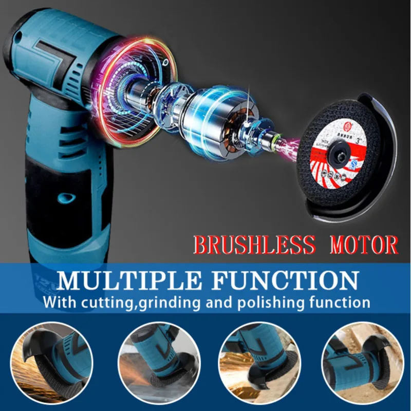 12V Cordless Brushless Angle Grinder Set 500W 19500Rpm Cordless Mini Polishing Machine Diamond Cutting Grinder Power Tool Set