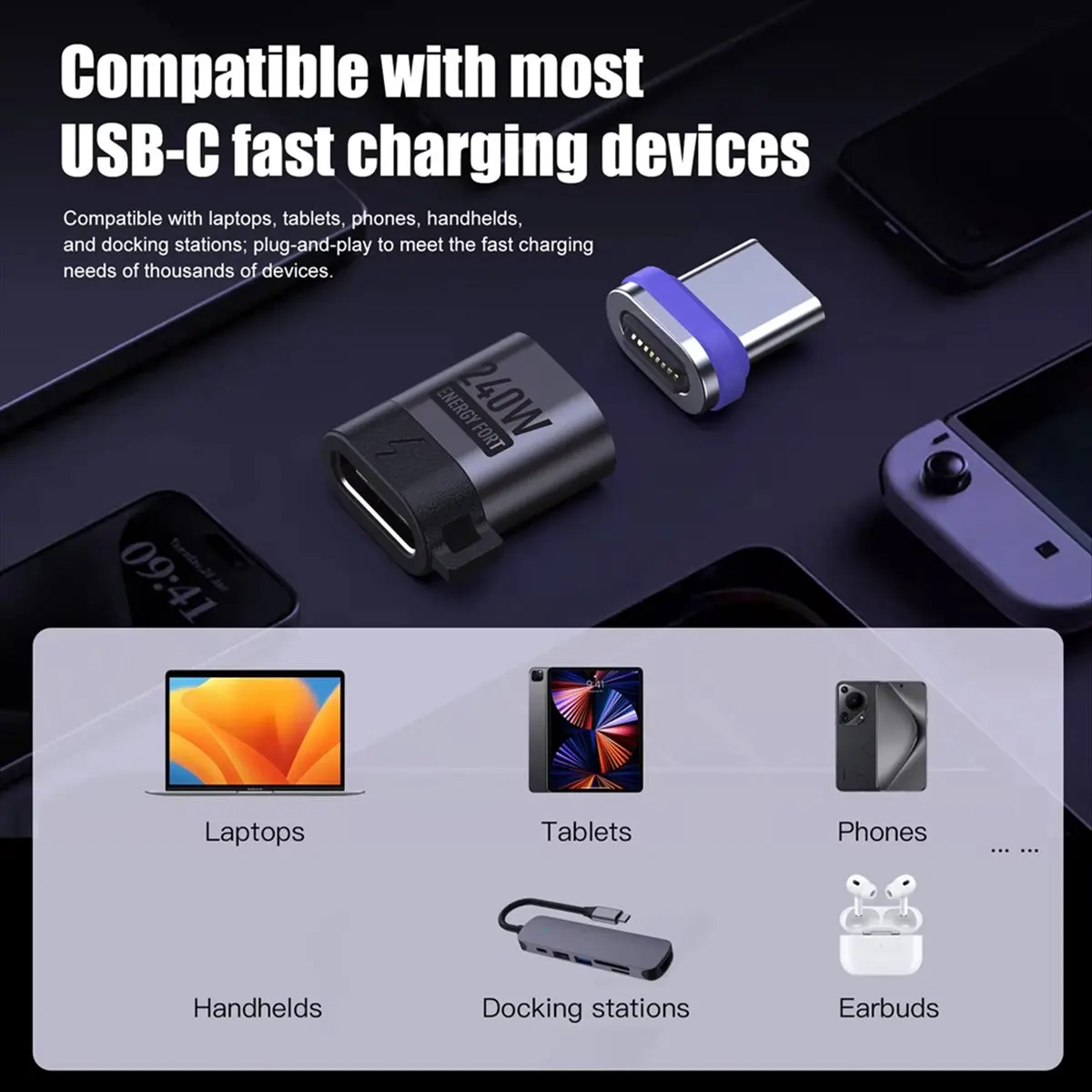 Friendly!PD 3.0 Fast Charging Cable Cord 240W Magnetic Type C Adapter 480 Mbps Data Transfer for Phone Laptop