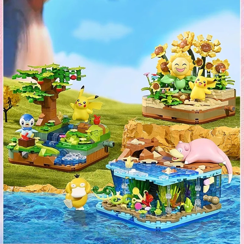 

Keeppley pokemon Pikachu cute beach building blocks creative hand-assembled sunflower sunshine flower field model ornaments toys