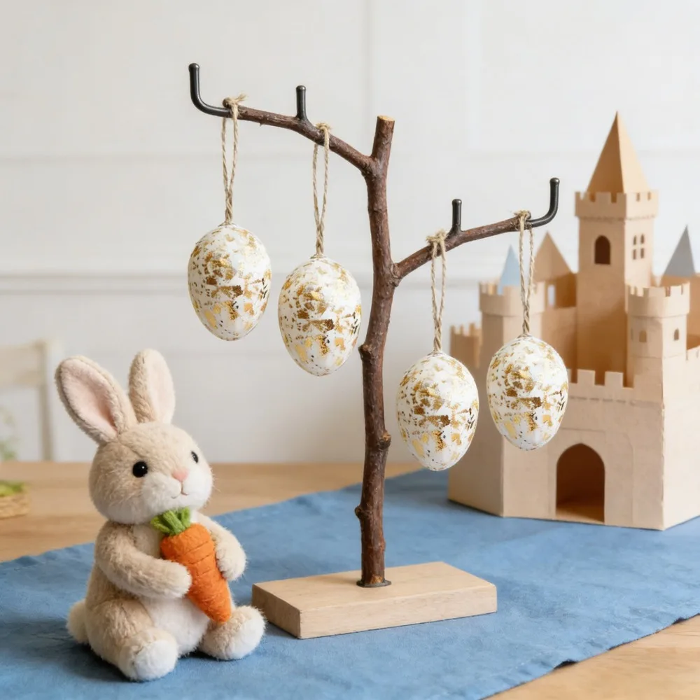 

24 Piece Plastic Easter Silver/Golden Foil Egg Hanging Simulated Easter Egg Pendants DIY Easter Decorative Ornament Indoor