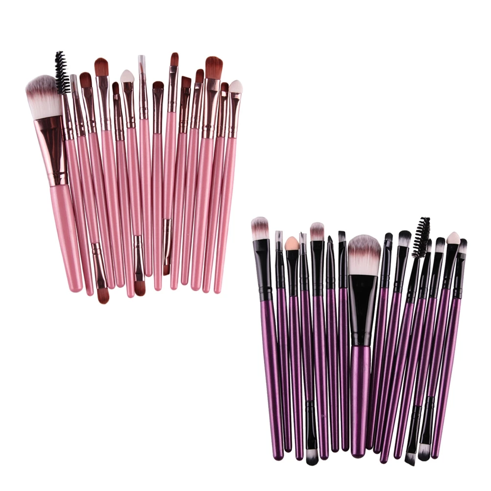 

15pcs Plastic Handle Nylon Bristles Makeup Brush Cosmetics Blush Brush Kit For Woman (Purple And Black)