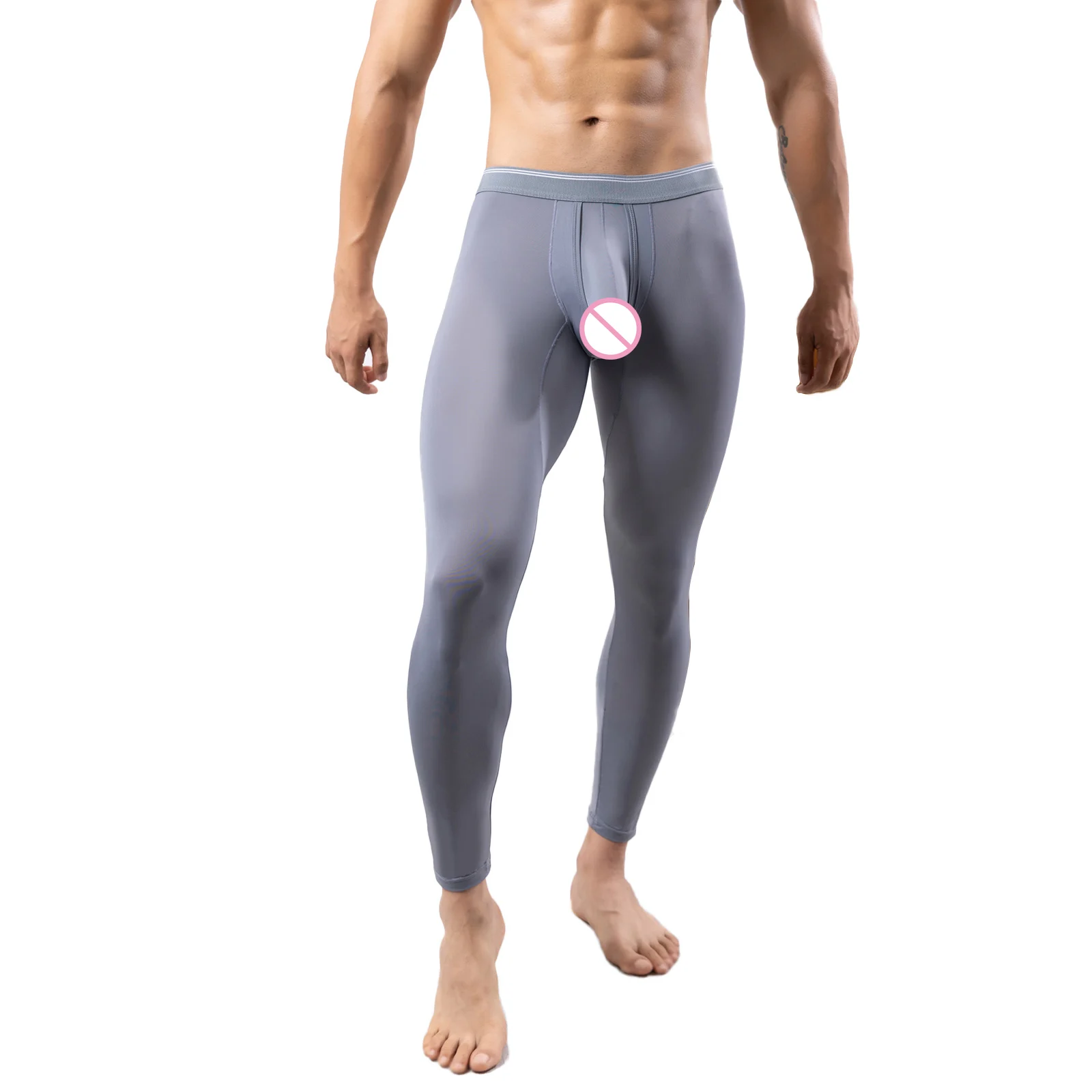 

Sexy Men's Leggings Ice Silk Ultrathin Bullet Separation Pants Bulge Pouch Silky Smooth Breathable Long Pants Sexy Mens XXXL