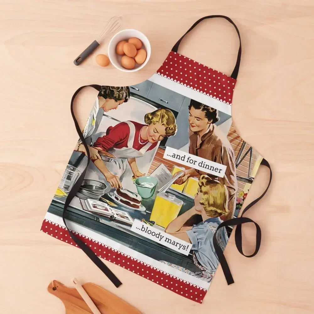 And For Dinner...Bloody Marys Funny Retro Illustration Apron nail tech supplies Korean Apron