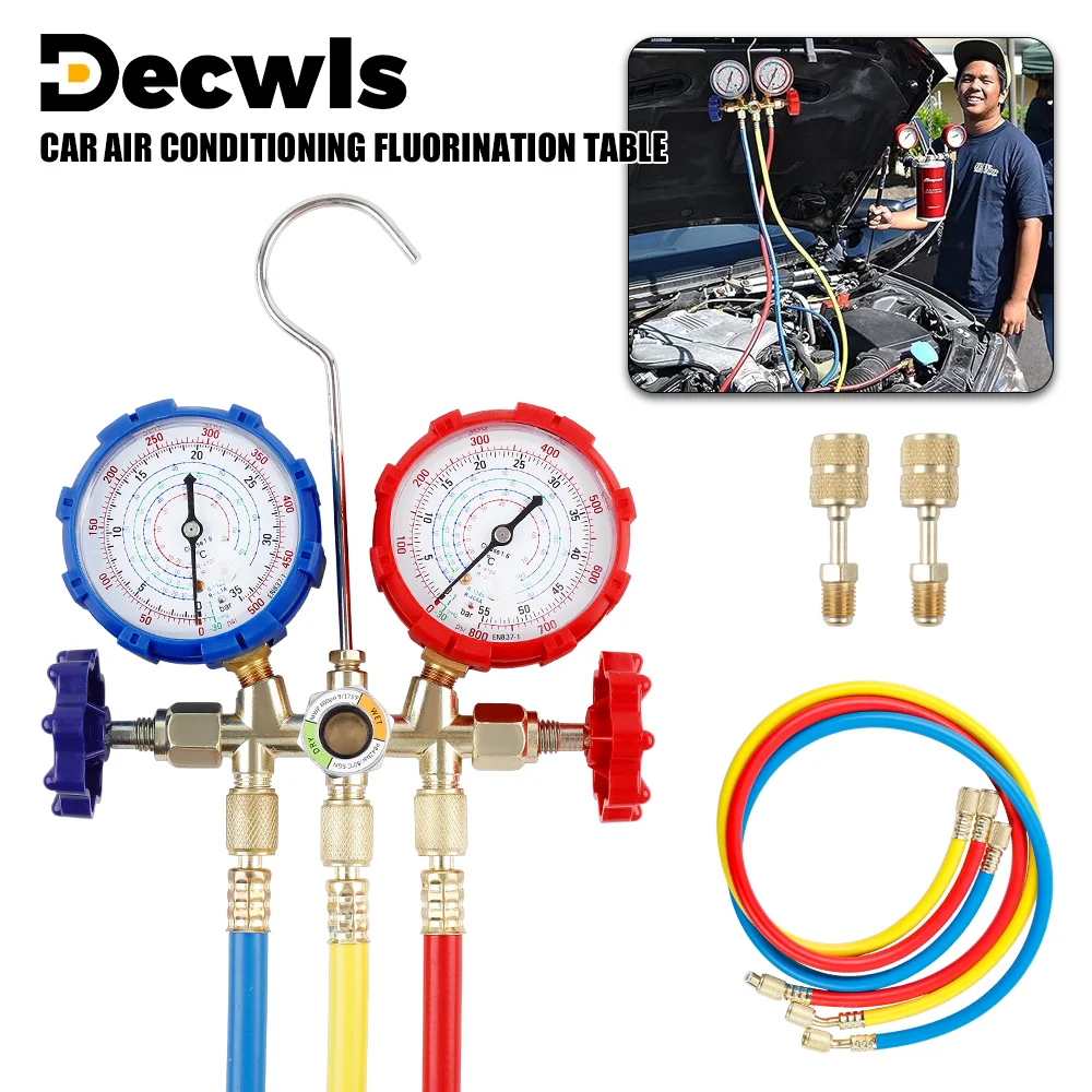 

Инструмент для заправки фтором, манометр для труб хладагента бытовых и автомобильных кондиционеров со шлангом, подходит для хладагентов R410A, R404A, R22, R134A, R12, R22 и R502