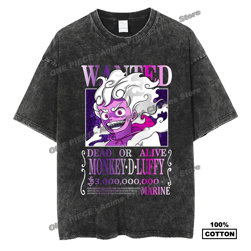 

Japanese Anime One Piece Luffy Wanted Print T Shirt y2k Harajuku Street Men's Women's Short Sleeve Cotton Vintage Oversized Tees