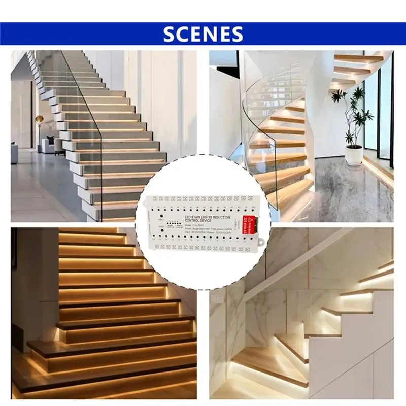 ABXF-Stair LED Strip Controller 12V 24V Ladder Lighting Controller 32CH 400W Step Stepwise/Speed/Brightness/Delay Time Adjustabl