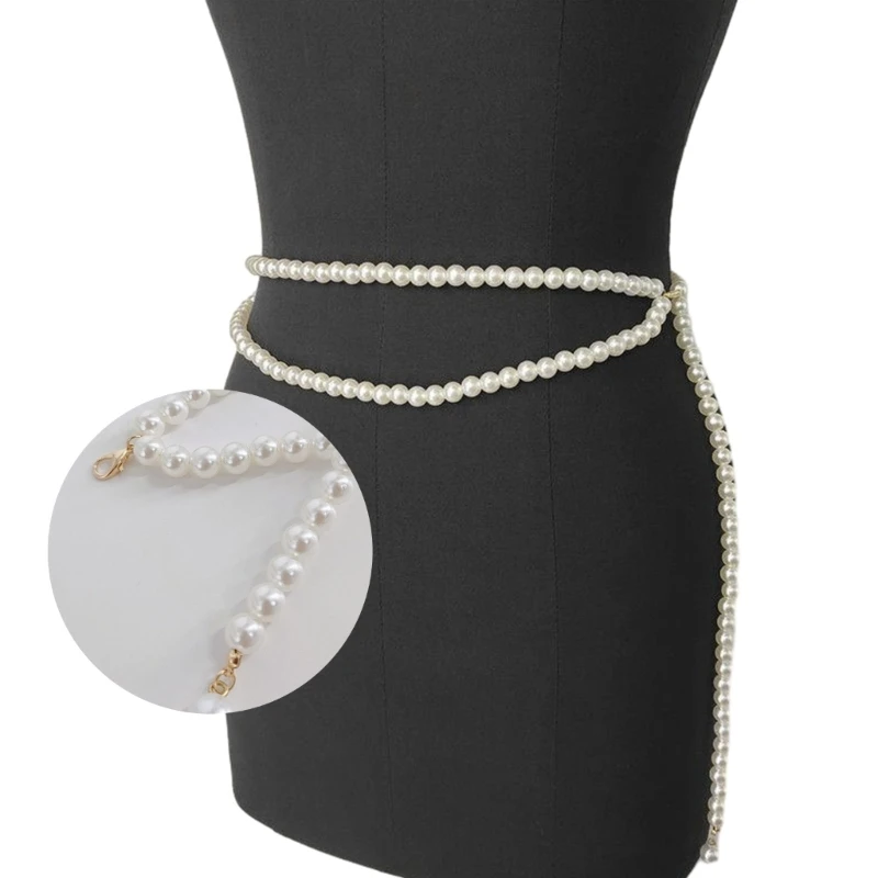 Streetwear Waist Chain Elegant Pearls Belt for Women Prom Banquet Club Party Body Jewelry Baroque Waist Belt