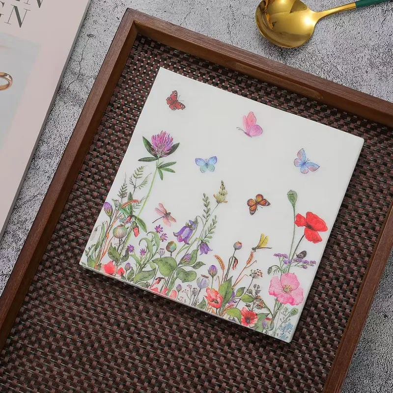 

20PCS Butterfly Floral Colourful Napkins Printed Paper Placemat Restaurant Hotel Party Pure Wood Pulp Paper Wood Pulp Paper 33cm