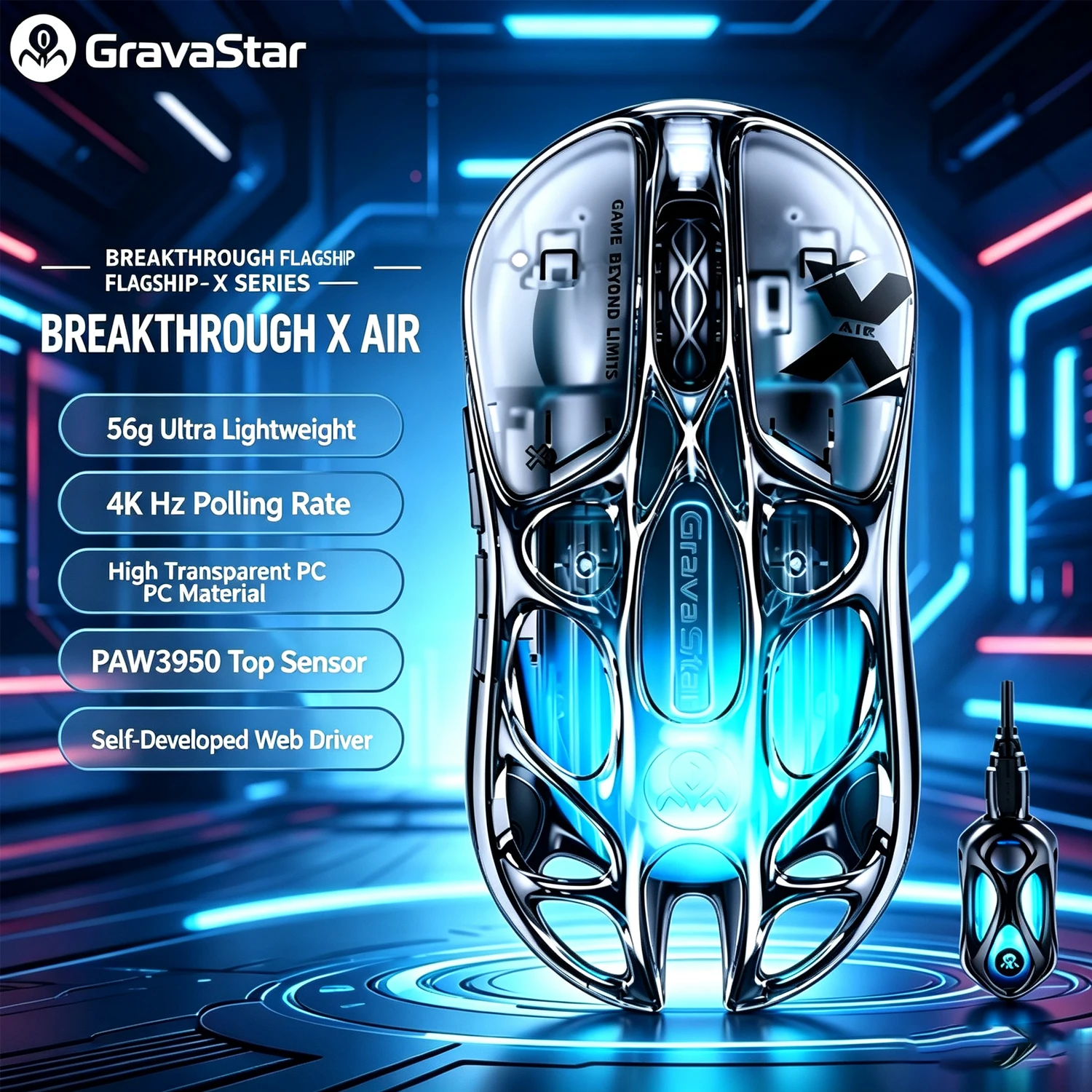 GravaStar M1 M2 Wireless Gaming Mouse PAW3395 Sensor 4K Hz 26000DPI Magnesium Alloy Hollow BT 2.4G Wired Tri‑Mode Gaming Mice