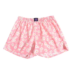 Boxer en pur coton pour hommes et femmes, culotte à motif de chrysanthème rose, short respirant confortable pour les loisirs à la maison