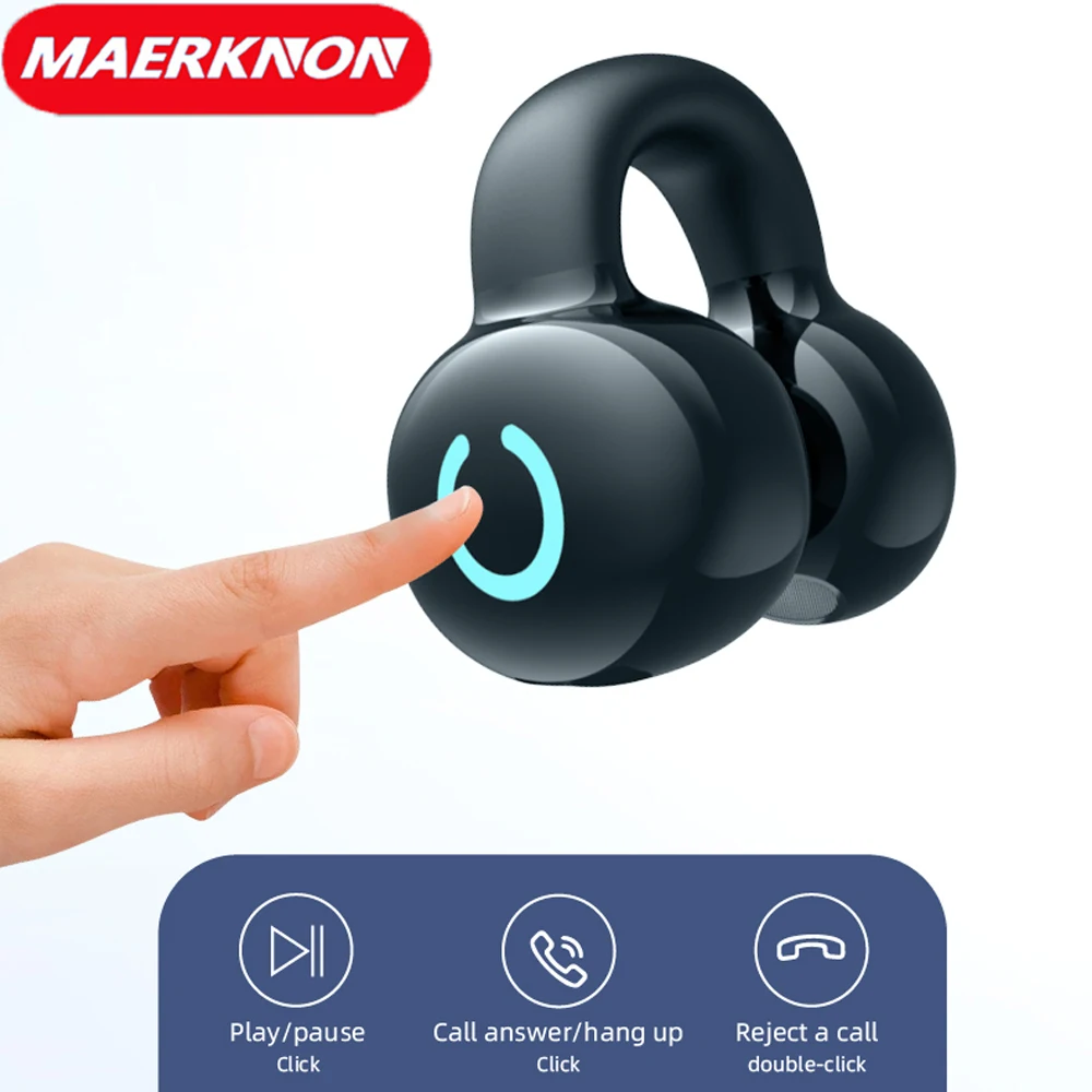 TWS earphone Bluetooth 5.3, headphone konduksi tulang nirkabel 12 jam Headset daya tahan baterai olahraga kait telinga dengan Mic