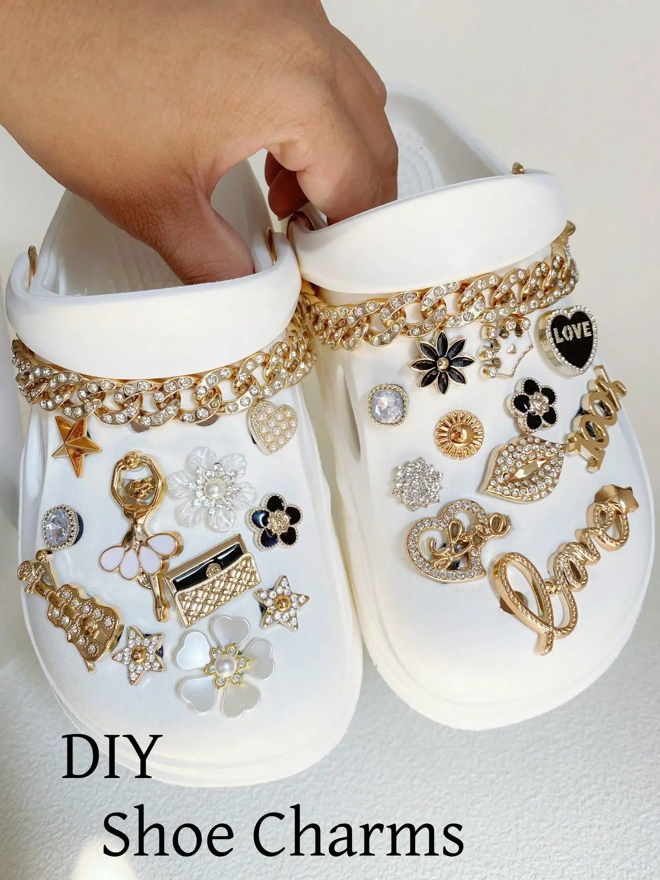 24 pcs  with detachable rhinestone chain Sparkly jewelry Flower Girl Love Embellished buckle shoe bag with accessories