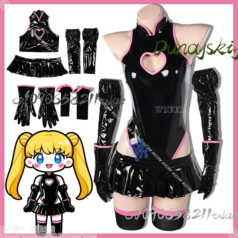 cos-store-filles-chaudes-jirai-kei-y2k-halloween-fete-cosplay-noir-pu-sexy-coeur-vetements-mini-robe-combinaison-lingerie