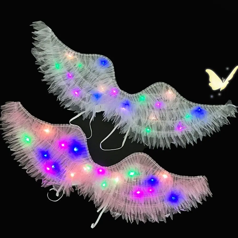 LED Light Flashing Pink Feather Wings Fairy Party Home Wall Decoration Prop Angel Cosplay Costume