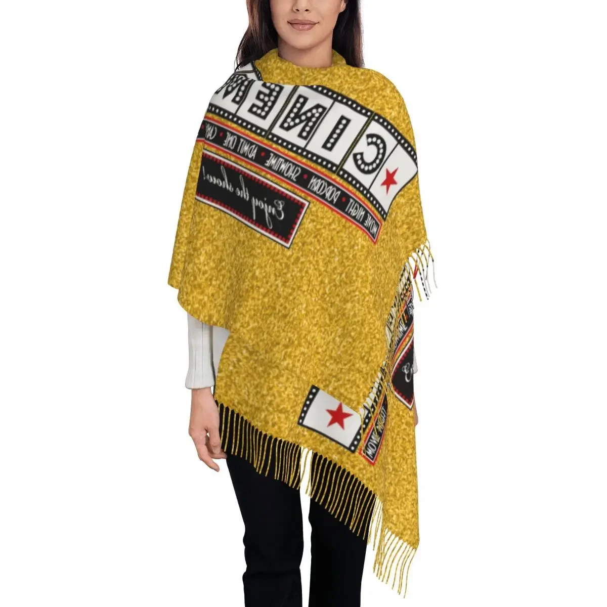 Custom Print Gold Movie Theater Cinema Scarf Women Men Winter Fall Warm Scarves Classic Production Film Letters Shawl Wrap