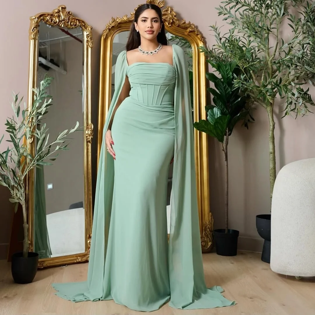 

Aqua Evening Dresses Woman Square Collar Corset vestidos de noche Wrap Prom Dress Dubai Wedding Party Gowns Customized