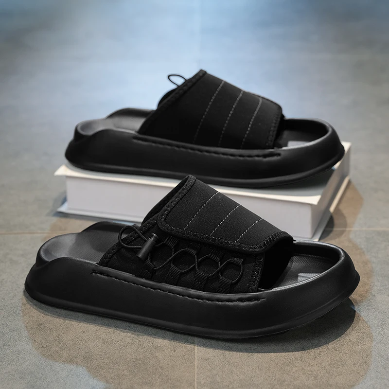 2026 Summer New Mens Casual Shoes Good Quality Outdoor One-word Slippers Solid Colour Home Footwear Soft Bottom Light Slippers 7