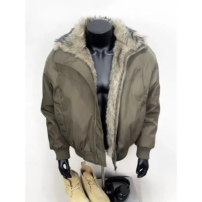 

Ретро-куртка в американском стиле для мужчин: зимняя, высококачественная, теплая, с меховым воротником, из хлопка, с узором «Горный орёл»