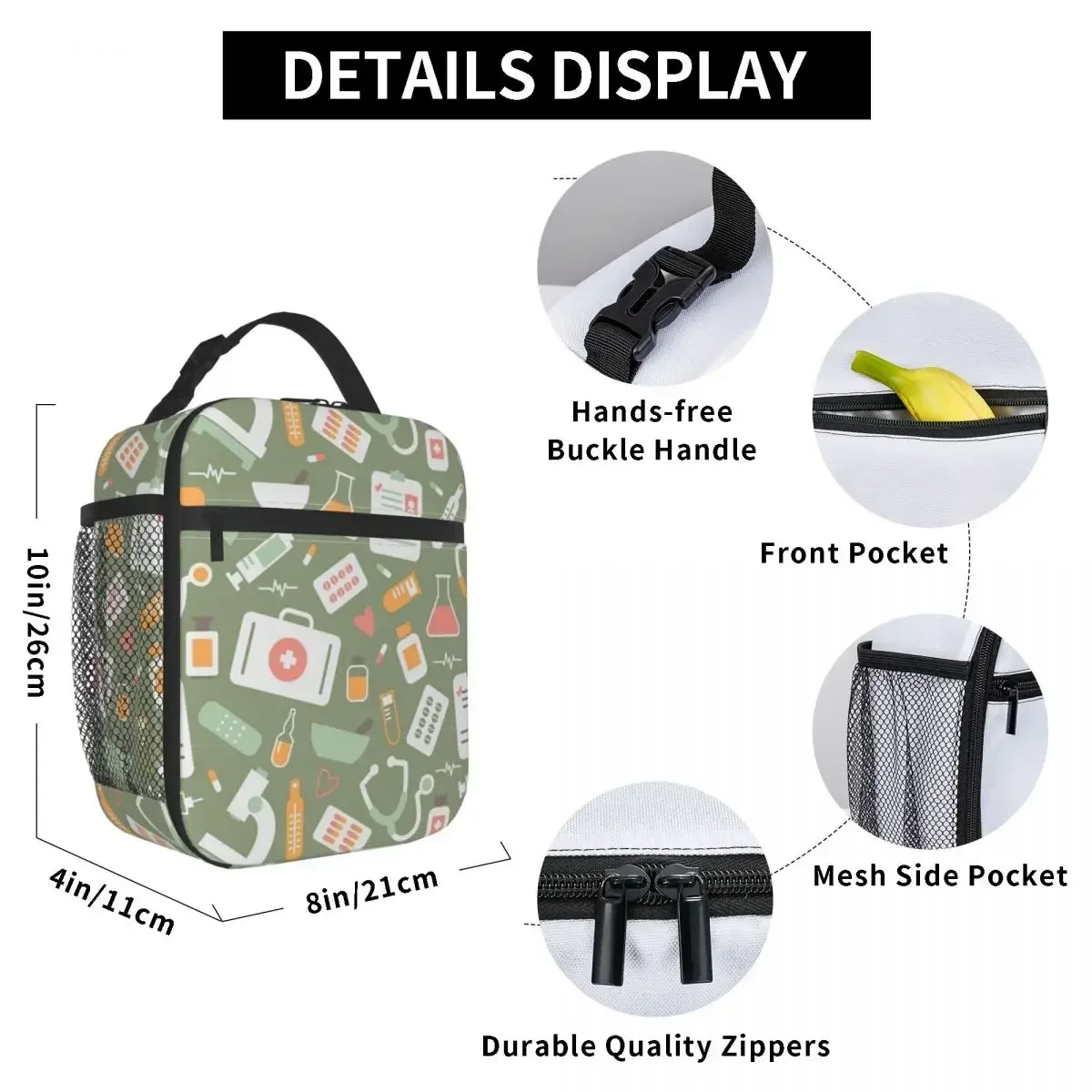 Nurse Healthcare Pattern Merch Insulated Lunch Tote Bag For School Office Food Storage Bag Portable Thermal Cooler Lunch Box - view 6